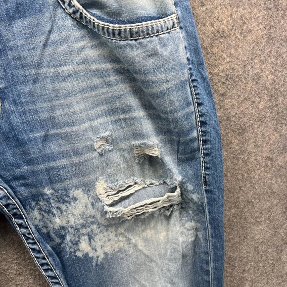Vintage True Religion Jeans Mens 42 Blue Denim Distressed Cotton Straight Ripped - Picture 7 of 11